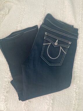 True Religion Dark Blue Boot Cut Jeans with Contrast Stitching